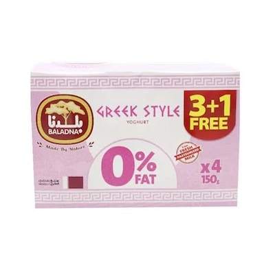 Baladna Plain Greek Yoghurt 0% Fat 3+1 150 gm