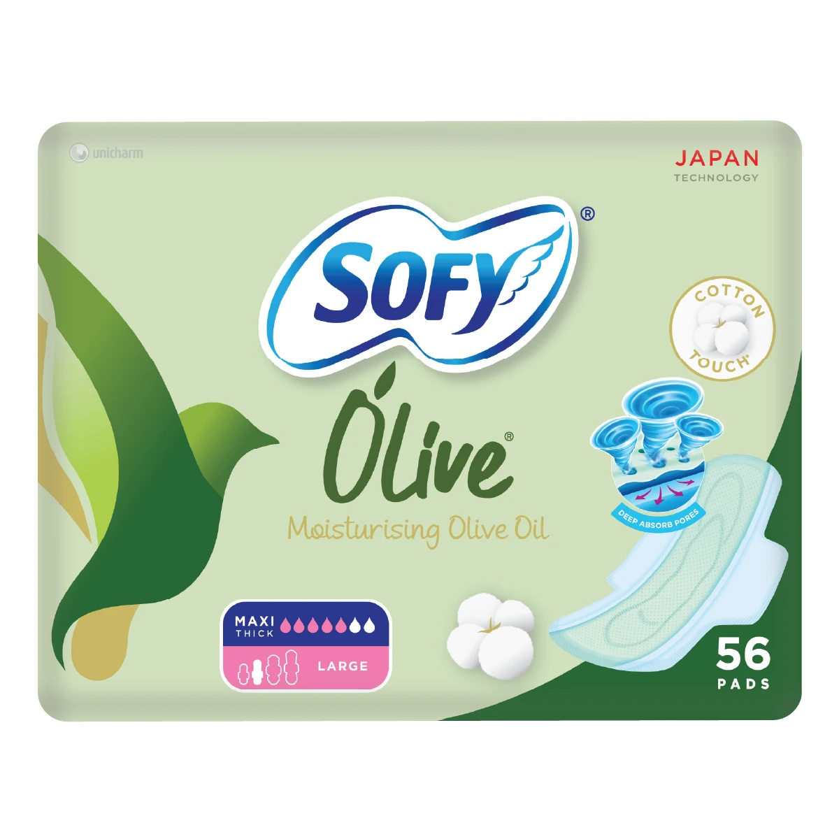 Sofy Olive Oil Moisturizer Slim Large 56 Pads