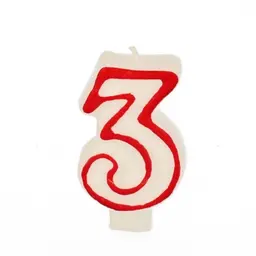 بابستار شمعة عيد ميلاد رقم 3 بحافة حمراء  7.3 سم
