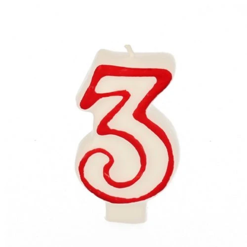 Papstar Birthday Candle  No. 3 Red Edge 7.3 Cm