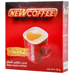 نيو كوفي 3 في 1 قهوة مبيضة محلاة 10 اظرف 20 جم