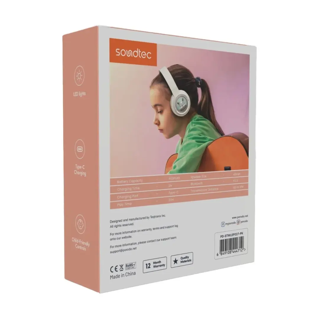 Porodo Soundtec Kids Headphone 400mAh Pink - view 5