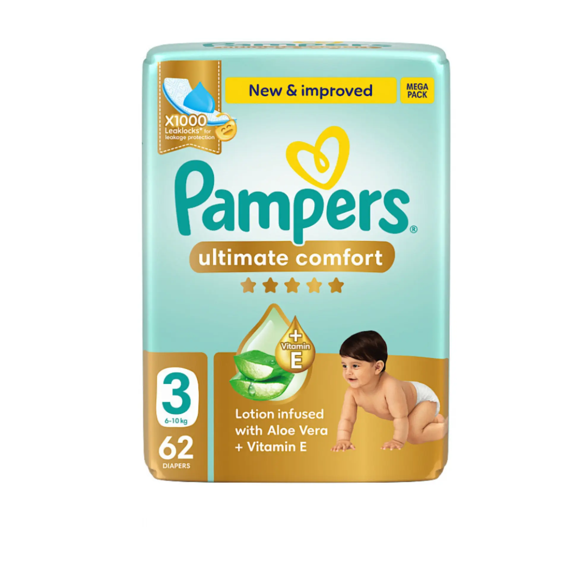 Pampers Diapers Ultimate Comfort Taped Size 3 Aloe Vera Lotion & Vitamin E 62 Diapers  - view 2