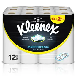 Kleenex Multi Purpose Kitchen Tissue Paper Towel, 2 PLY, 12 Rolls X 40 Sheets, Absorbent Towels For All Surfaces