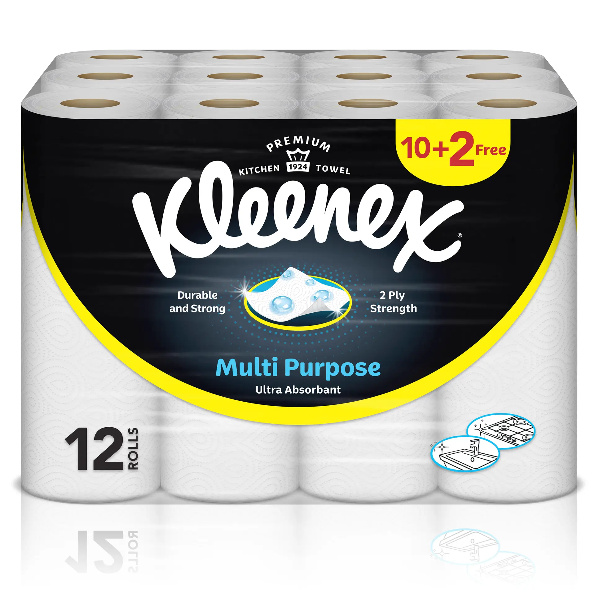 Kleenex Multi Purpose Kitchen Tissue Paper Towel, 2 PLY, 12 Rolls x 40 Sheets, Absorbent Towels for all Surfaces - view 1