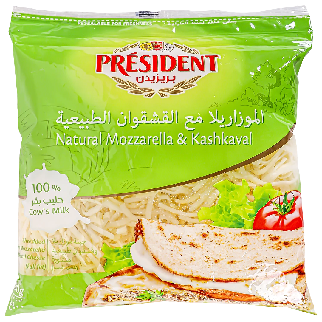 President Mozzarella & Kashkaval Cheese Shredded 400 gr