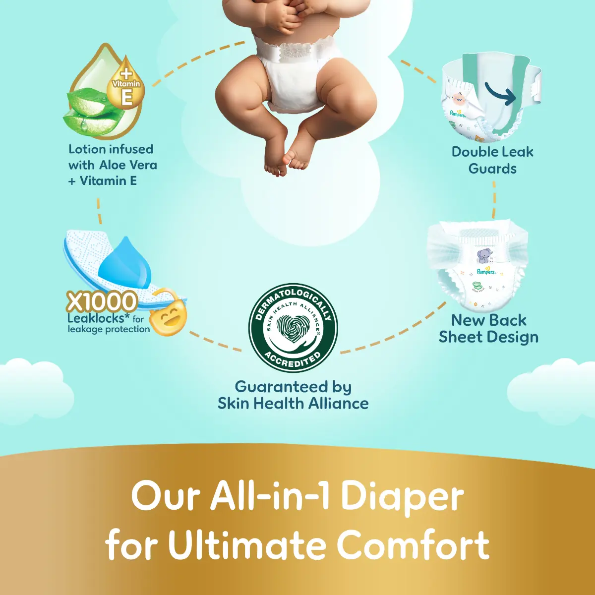 Pampers Diapers Ultimate Comfort Taped Size 7 Aloe Vera Lotion & Vitamin E 52 Diapers  - view 11