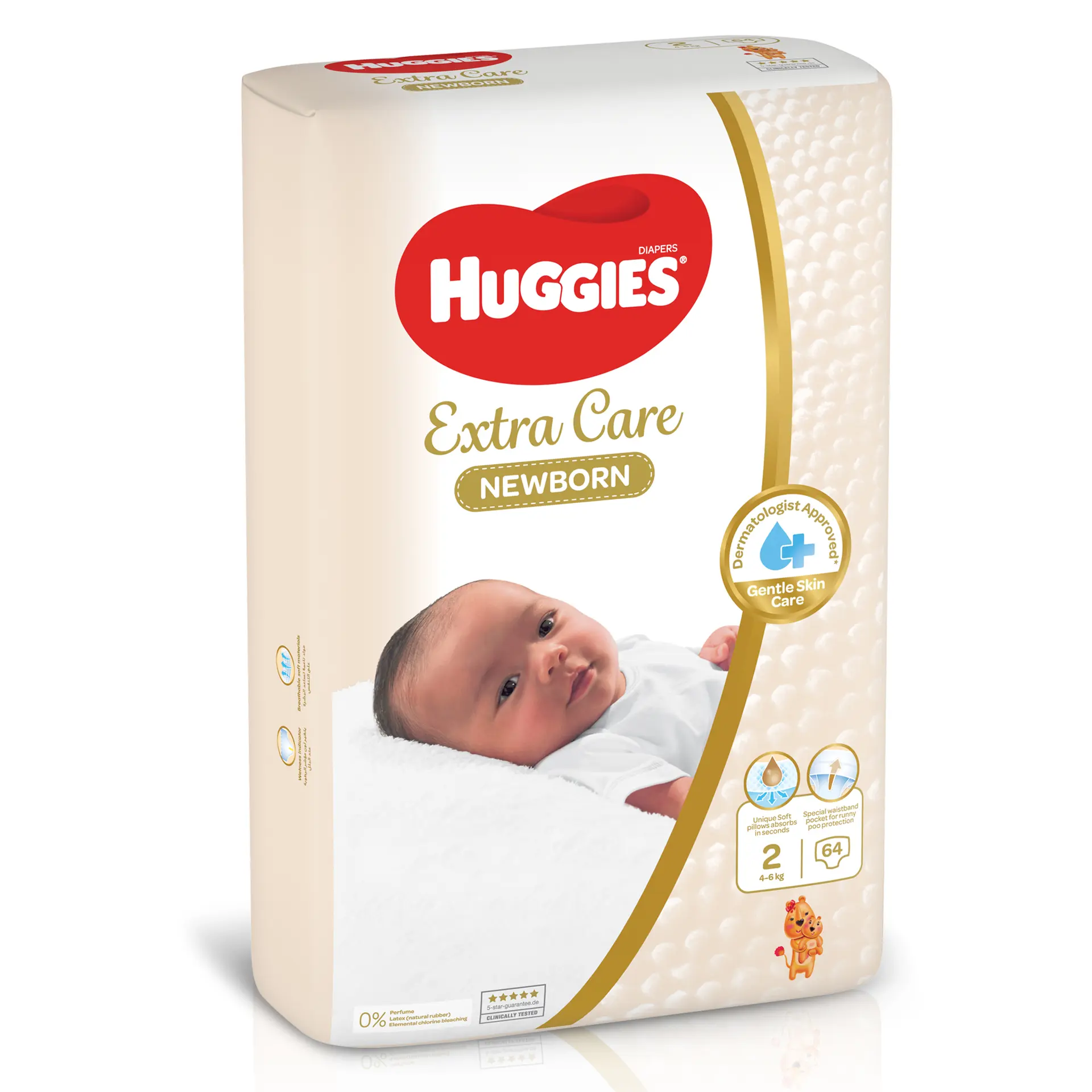 Huggies Extra Care Newborn, Size 2, 4 - 6 kg, Jumbo Pack, 64 Diapers - view 1