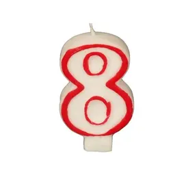 بابستار شمعة عيد ميلاد رقم 8 بحافة حمراء  7.3 سم
