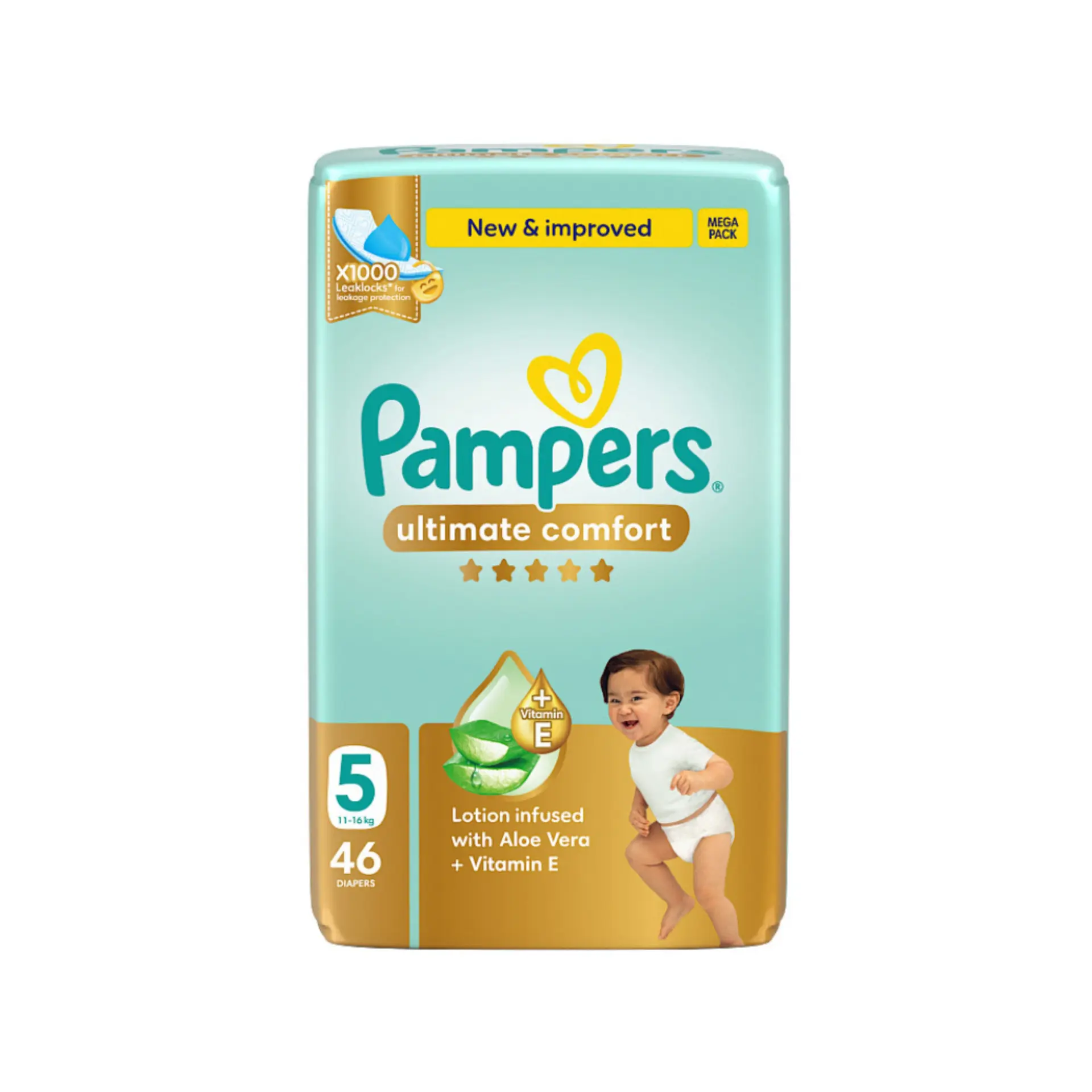 Pampers Diapers Ultimate Comfort Taped Size 5 Aloe Vera Lotion & Vitamin E 46 Diapers  - view 2