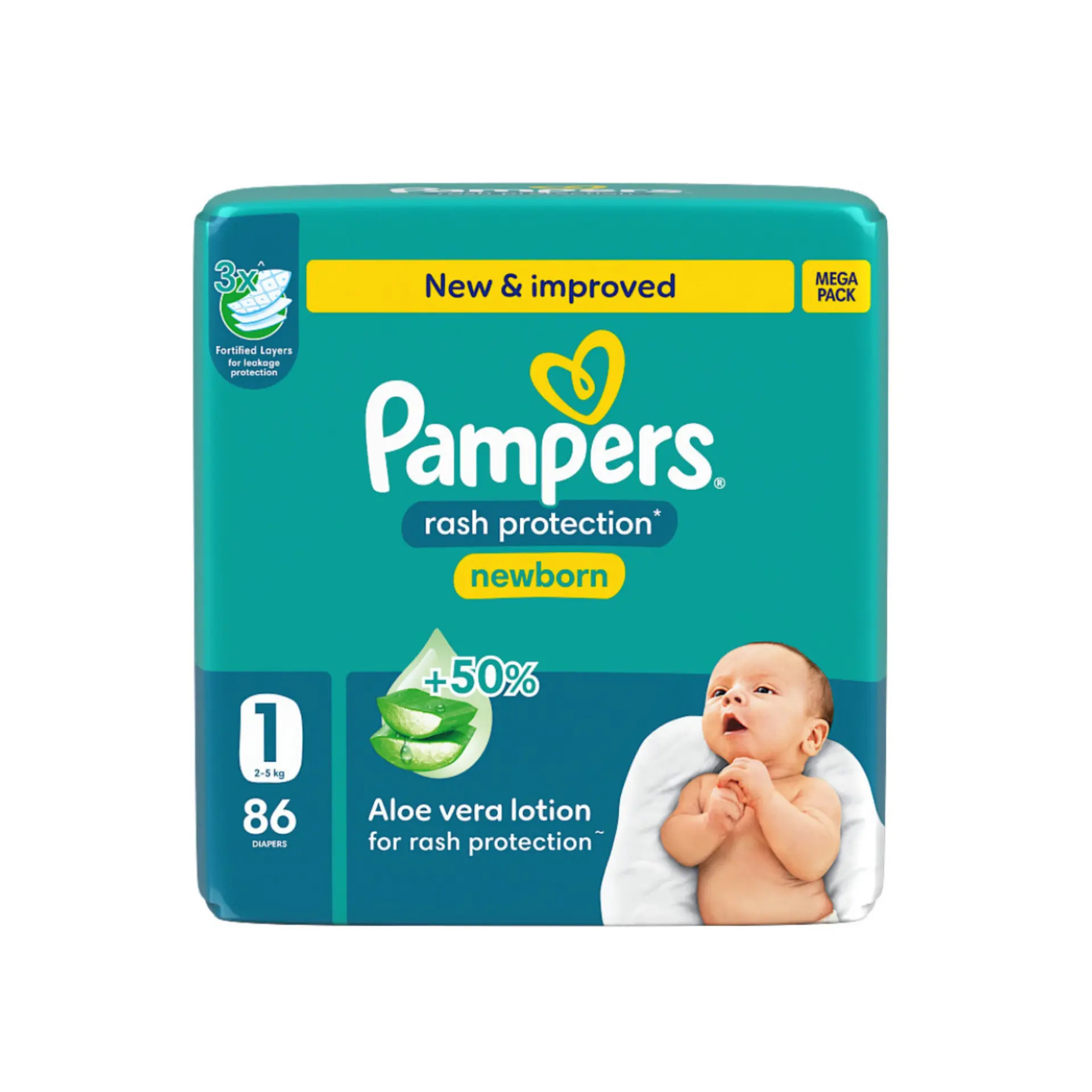 Pampers Diapers Rash Protection Taped Size 1 Aloe Vera Lotion 86 Diapers  - view 2