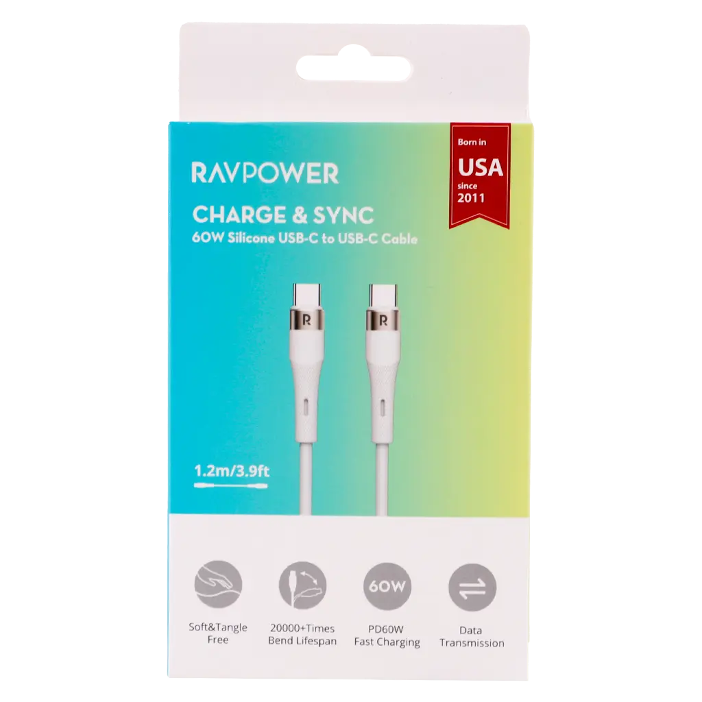 Ravpower Cable Type-C To Type-C  60W   1.2M White - view 3