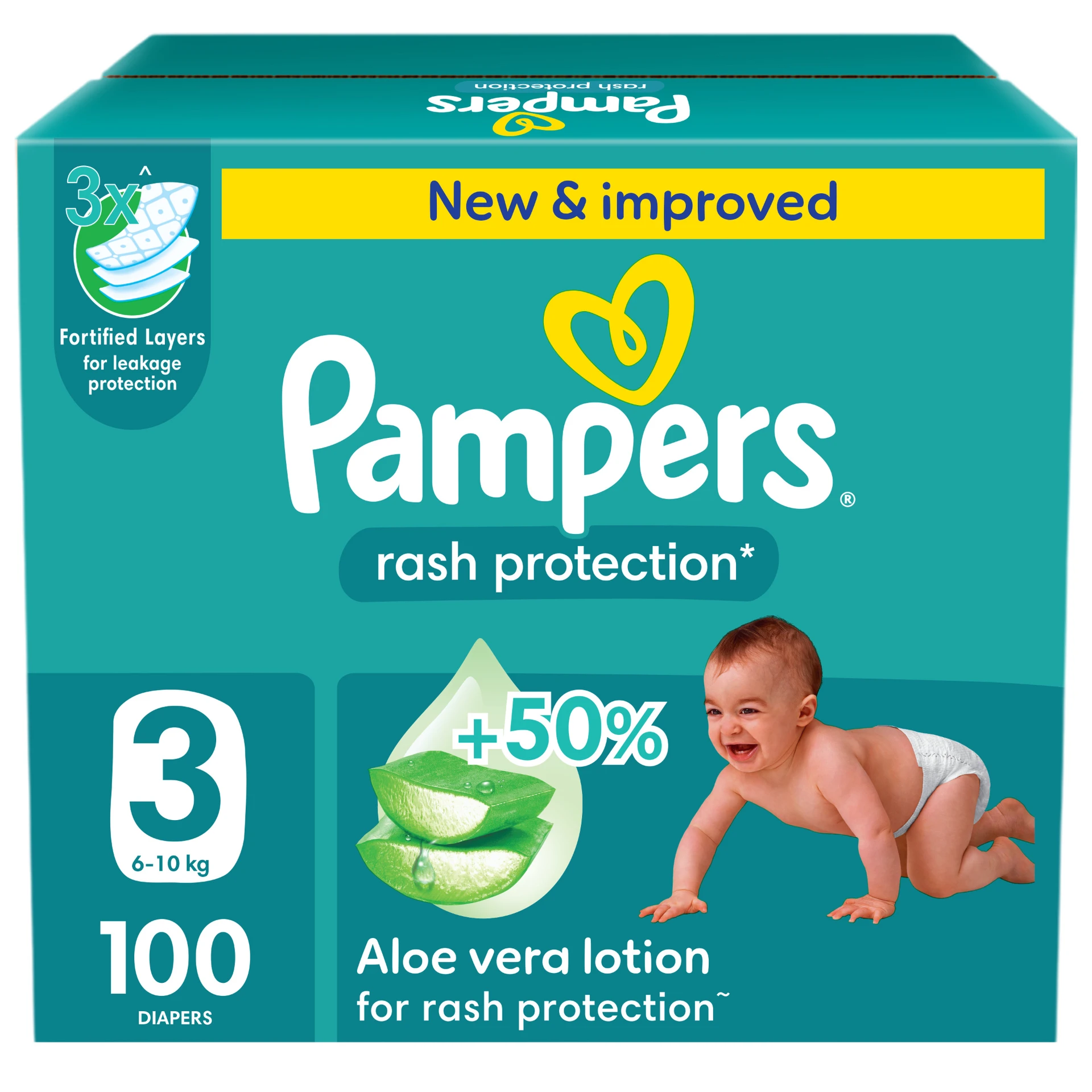 Pampers Diapers Rash Protection Taped Size 3 Aloe Vera Lotion 100 Diapers 