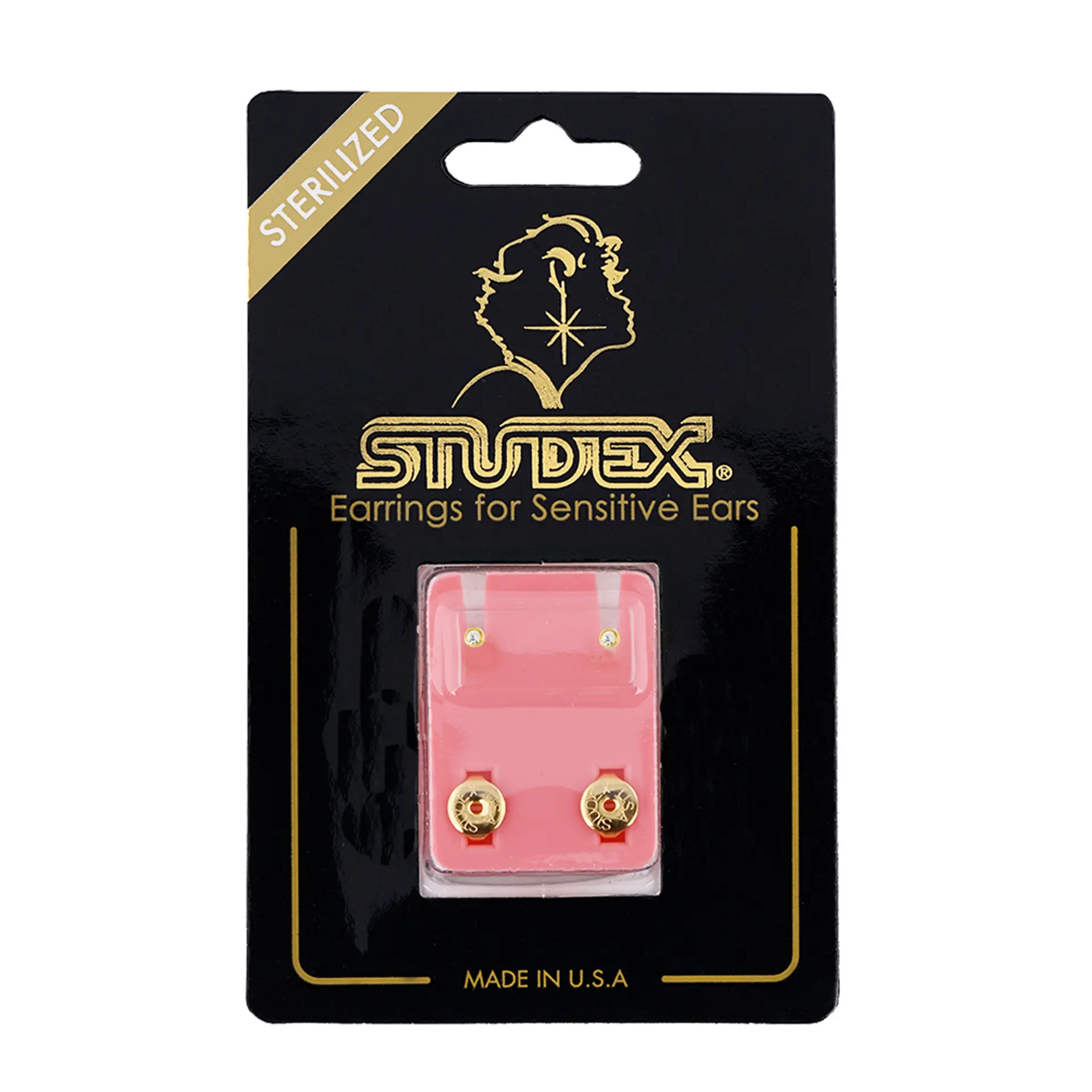 Studex Gold Plated Mini Birthstone Apr Crystal Card /Pr- Earrings For Sensitive Ears - view 4
