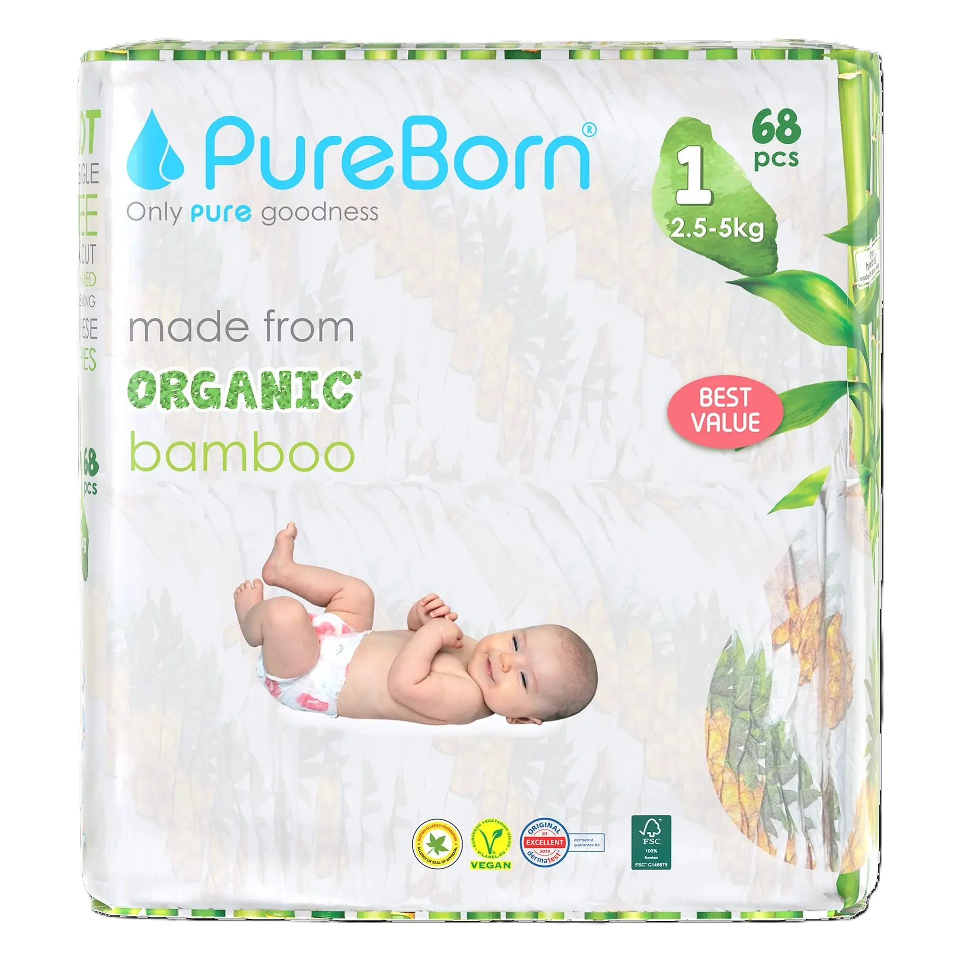 Pure Born Baby Diaper Double Size 1 68 Pieces - view 1