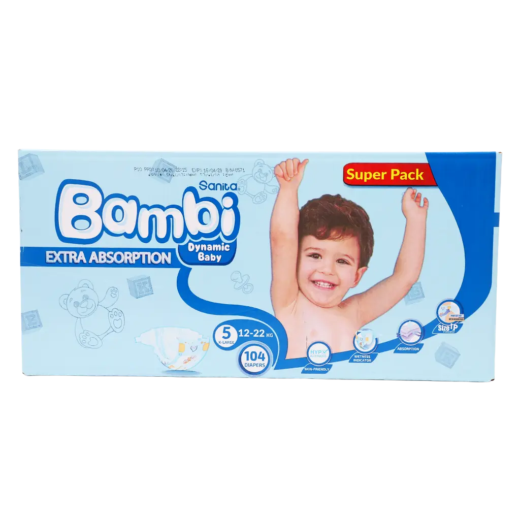 Sanita Bambi Baby Diapers Super Pack Size 5 X Large 12-22 KG 104 Diapers - view 3