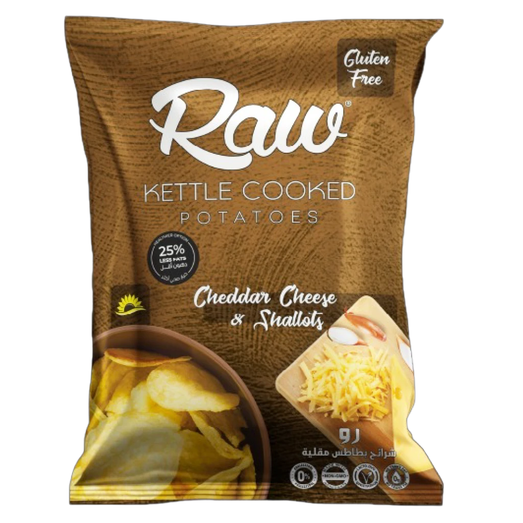 Raw Kettle Cooked Potato Chips With Cheddar Cheese and Shallots Gluten Free 100 gm