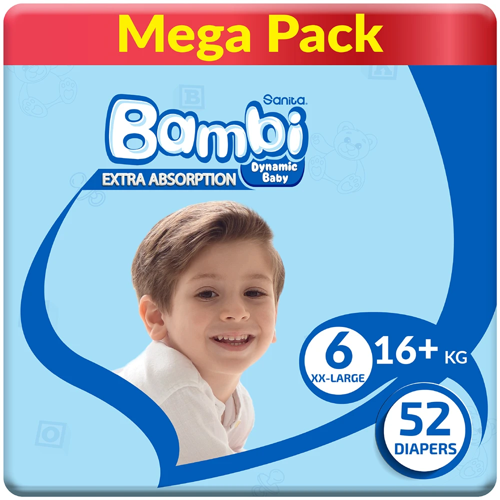 Sanita Bambi Baby Diapers Mega Pack Size 6  XX-Large 52 Diapers