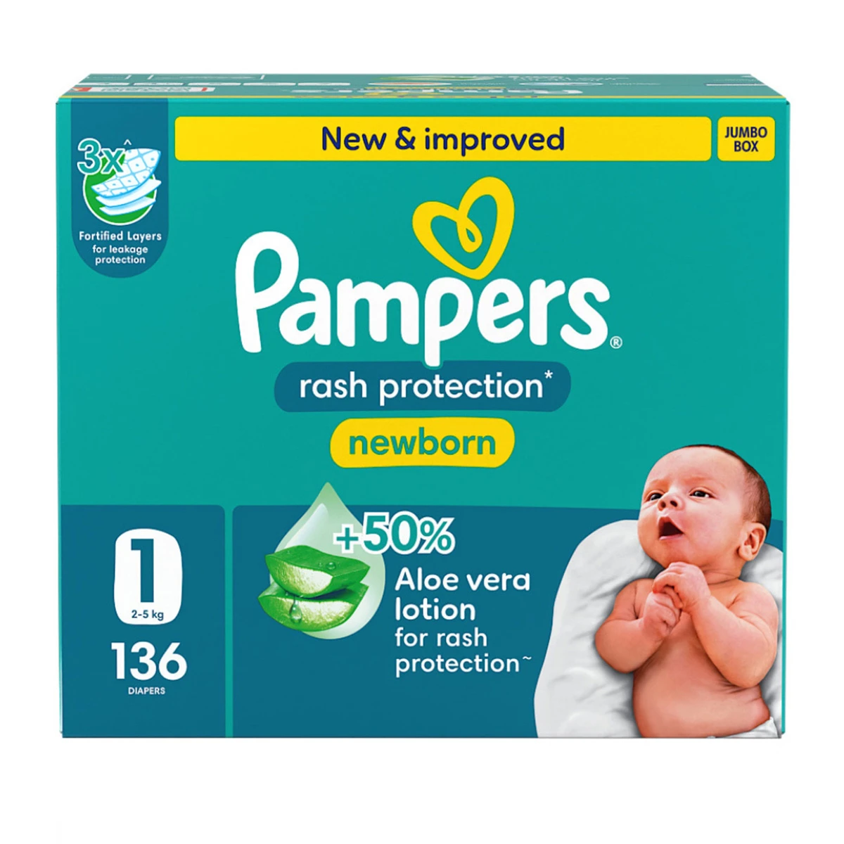 Pampers Diapers Rash Protection Taped Size 1 Aloe Vera Lotion 136 Diapers 