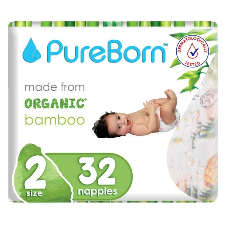 Pureborn Organic Bamboo  Diapers No.2, 32s