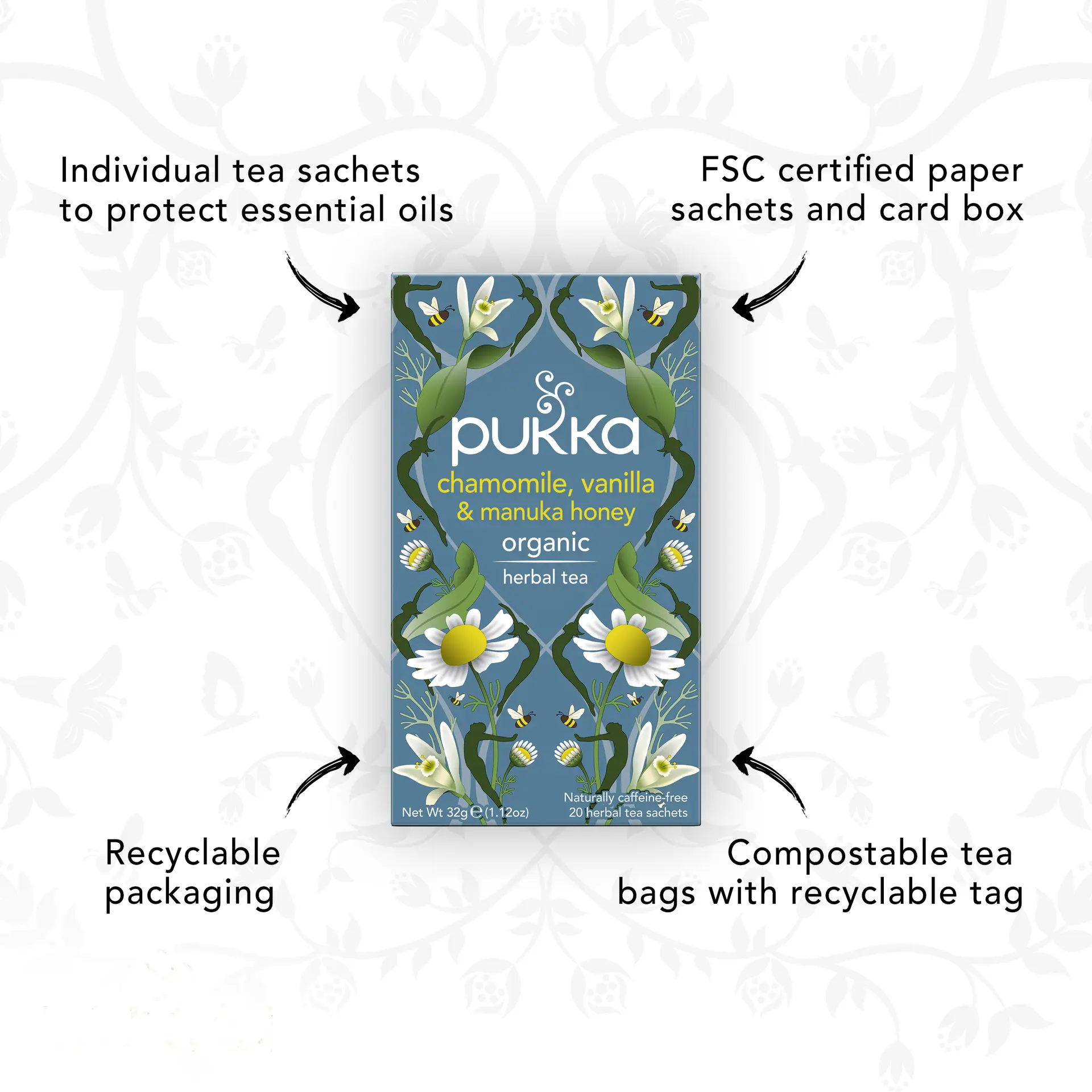 Pukka Chamomile Vanilla & Manuka Honey 20 Teabags - view 6