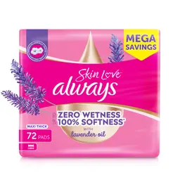 Always Skin Love Up To Zero Wetness 100% Softness Maxi Thick 72 Pads