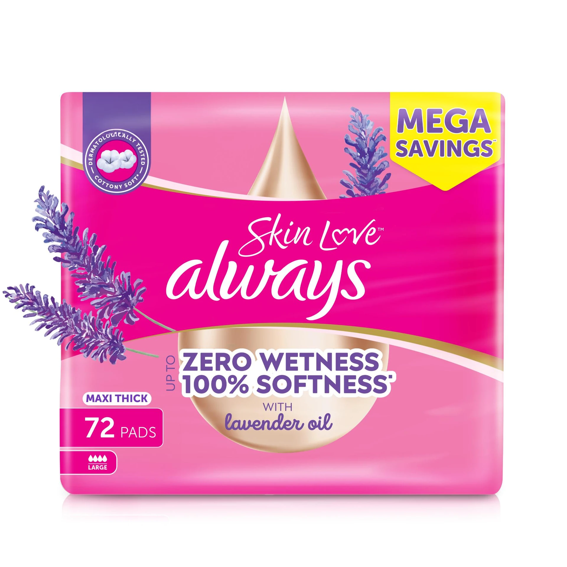 Always Skin Love Up To Zero Wetness 100% Softness Maxi Thick 72 Pads