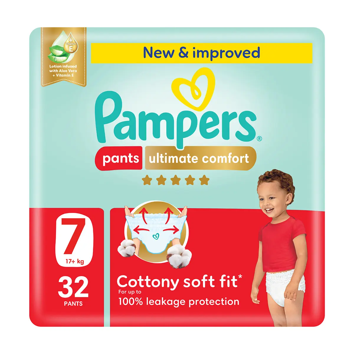 Pampers Diapers Ultimate Comfort Pants Size 7 Aloe Vera Lotion & Vitamin E 32 Pants  - view 1