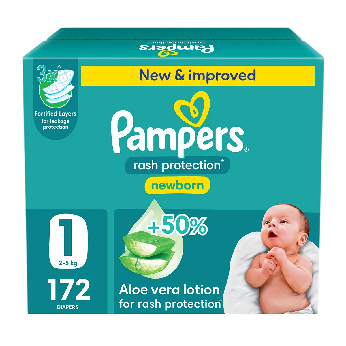 Pampers Diapers Protection Taped Size 1 Aloe Vera Lotion 172 Diapers  - view 1