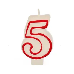 بابستار شمعة عيد ميلاد رقم 5 بحافة حمراء  7.3 سم