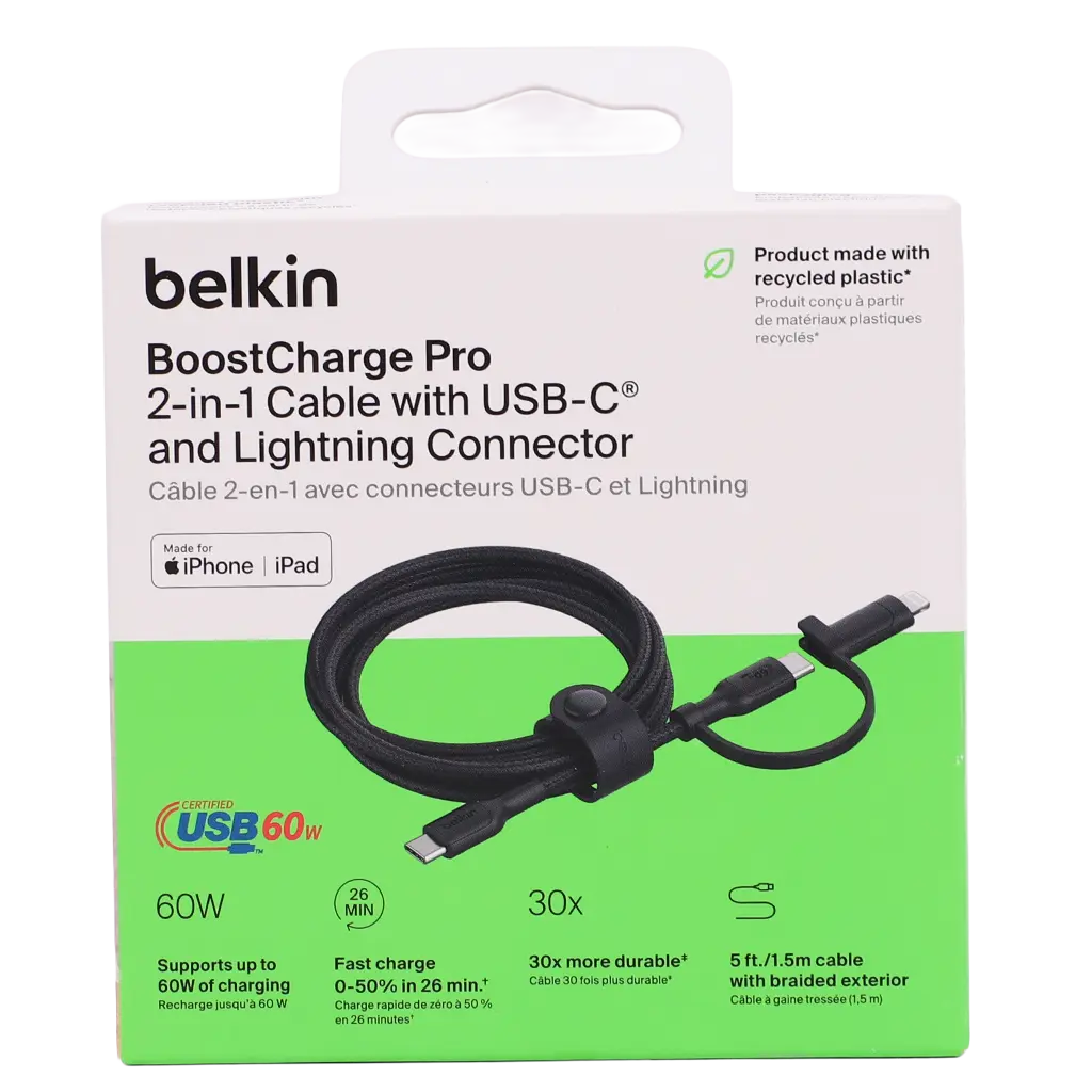Belkin 2in1 usb c to litghining braided cable pcr 1.5m black - view 3