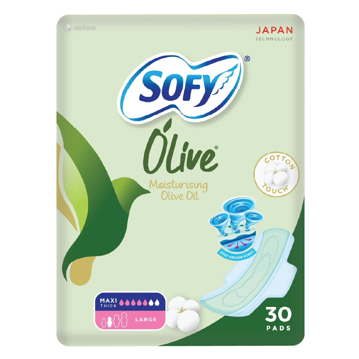 Sofy Olive Oil Moisturizer Slim Large 30 Pads
