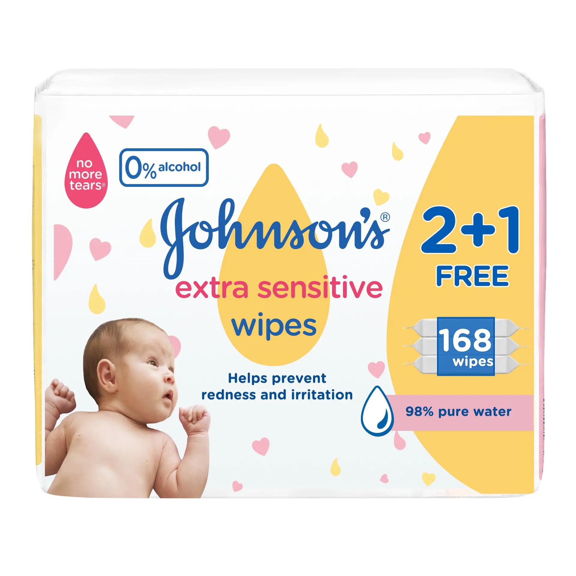 Johnson's Baby Wipes Extra Sensitive 168 Wipes 2 pcs 1 Free - view 1