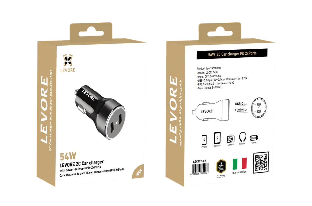 Levore Car Charger 66W 2USB-C Pd Ports Black - view 2