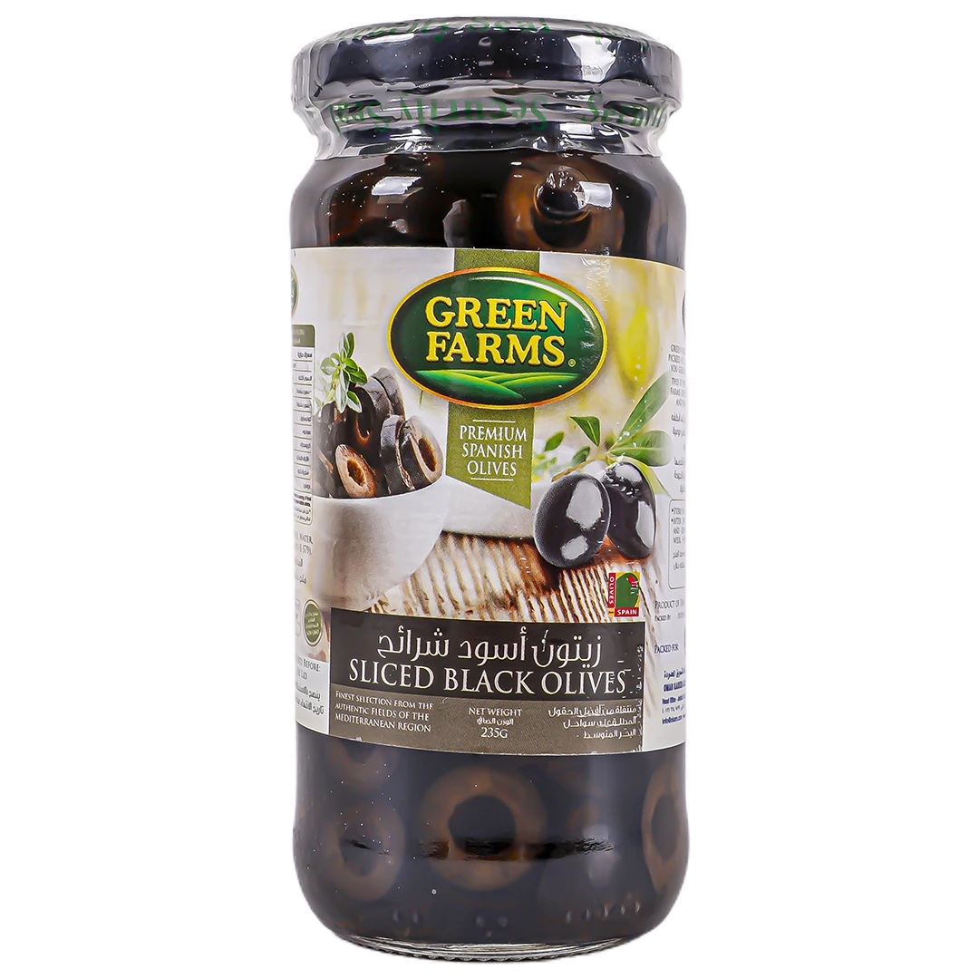 Green Farms Sliced Black Olives Glass 235 gm