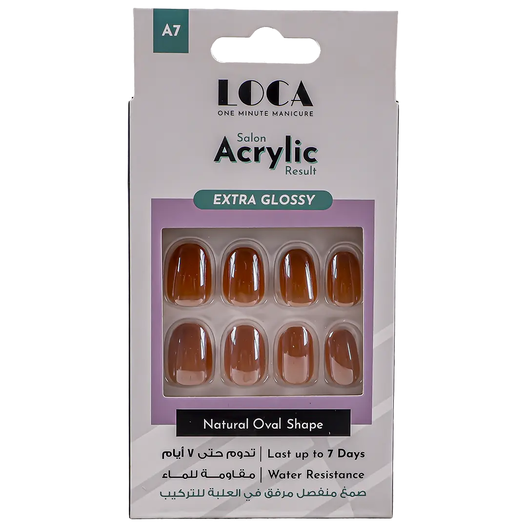 Loca Acrylic Nails A7 Extra Glossy Natural Almond Shape Nude Color - view 1