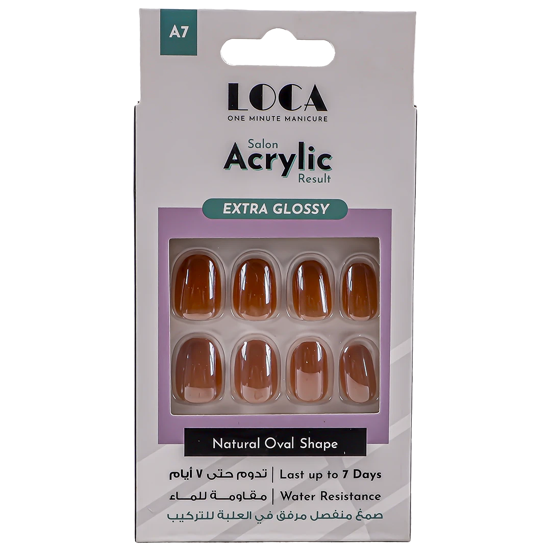 Loca Acrylic Nails A7 Extra Glossy Natural Almond Shape Nude Color