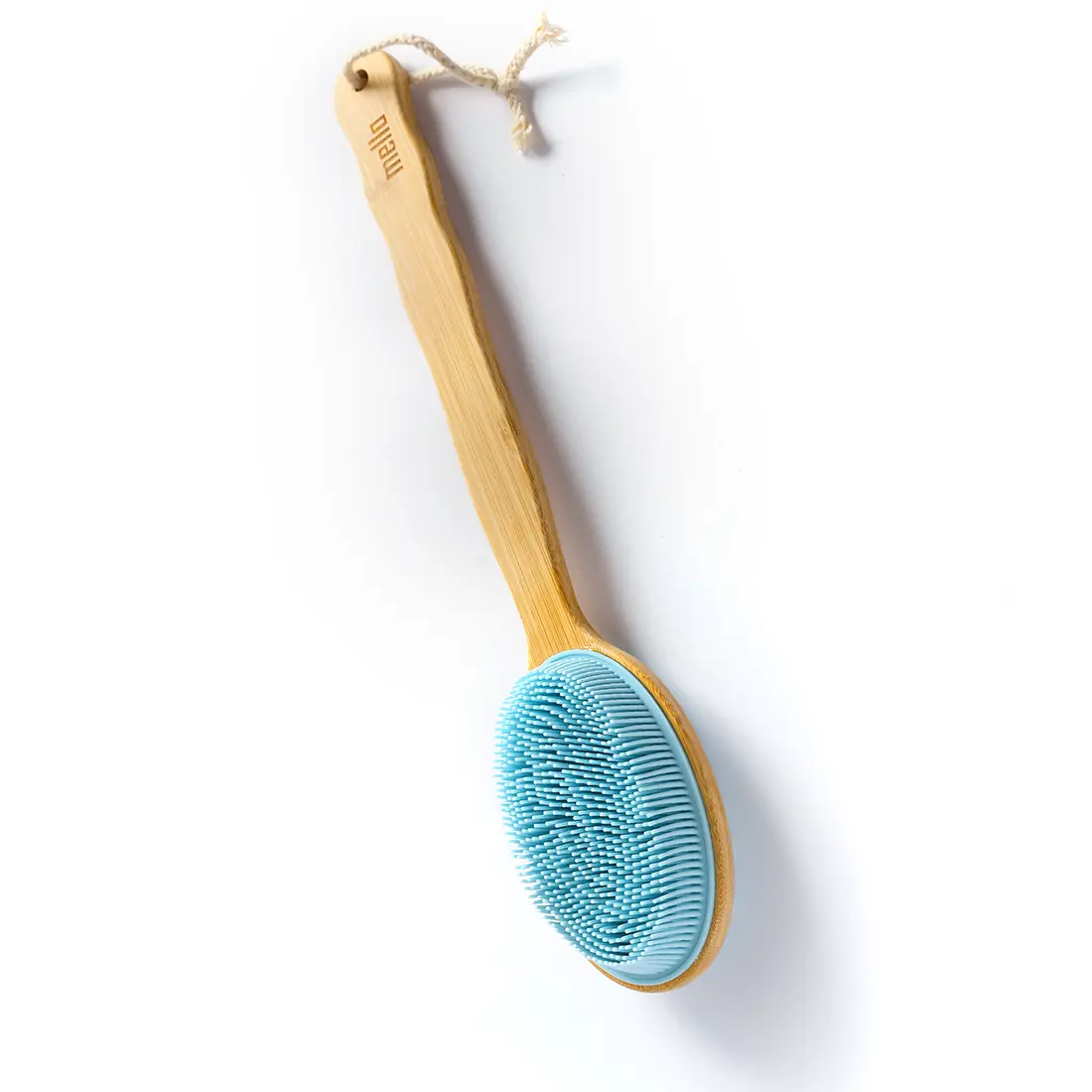 Mella 2-In-1 Pure Silicone Body Exfoliation Brush With Long Wooden Handle Blue - view 1