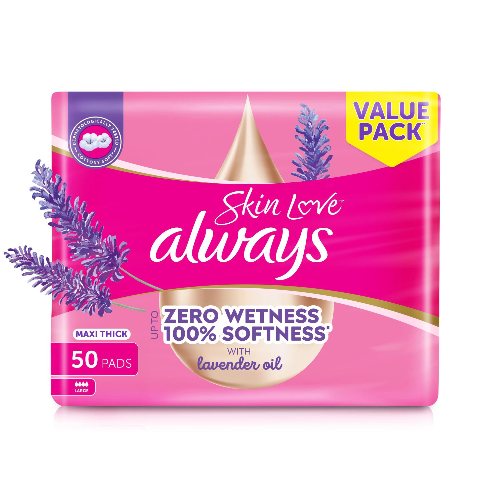 Always Skin Love Up To Zero Wetness 100% Softness Maxi Thick 50 Pads