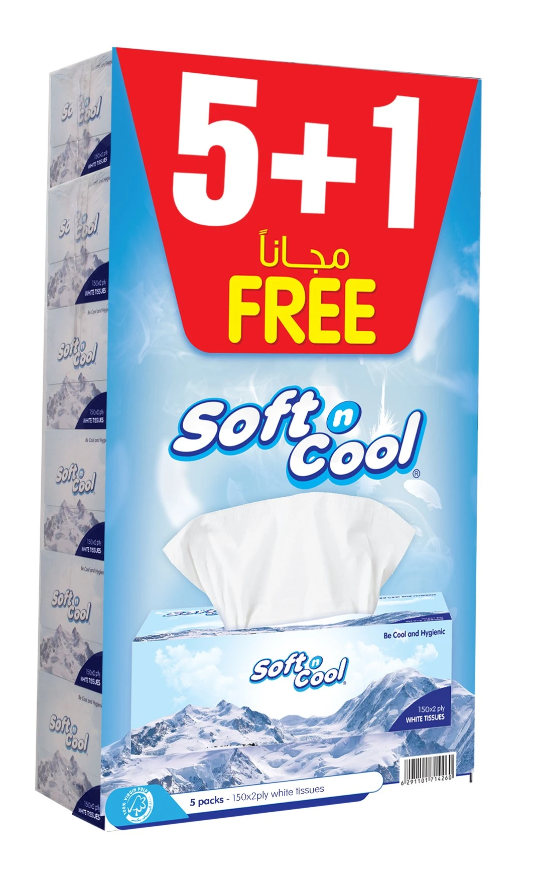 Soft N Cool Facial Tissues 150 Tissues 5 Plus 1 Free 2 Ply
