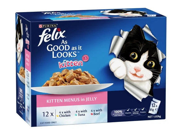 Purina Felix Kitten Cat Food As Good As It Looks Menu 85GmX12