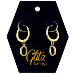 Glitz Oval Pendant Gold Plated Earrings 18K