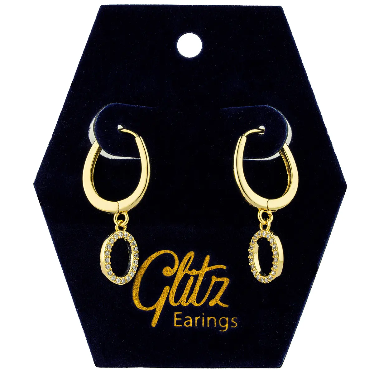 Glitz Oval Pendant Gold Plated Earrings 18K - view 1
