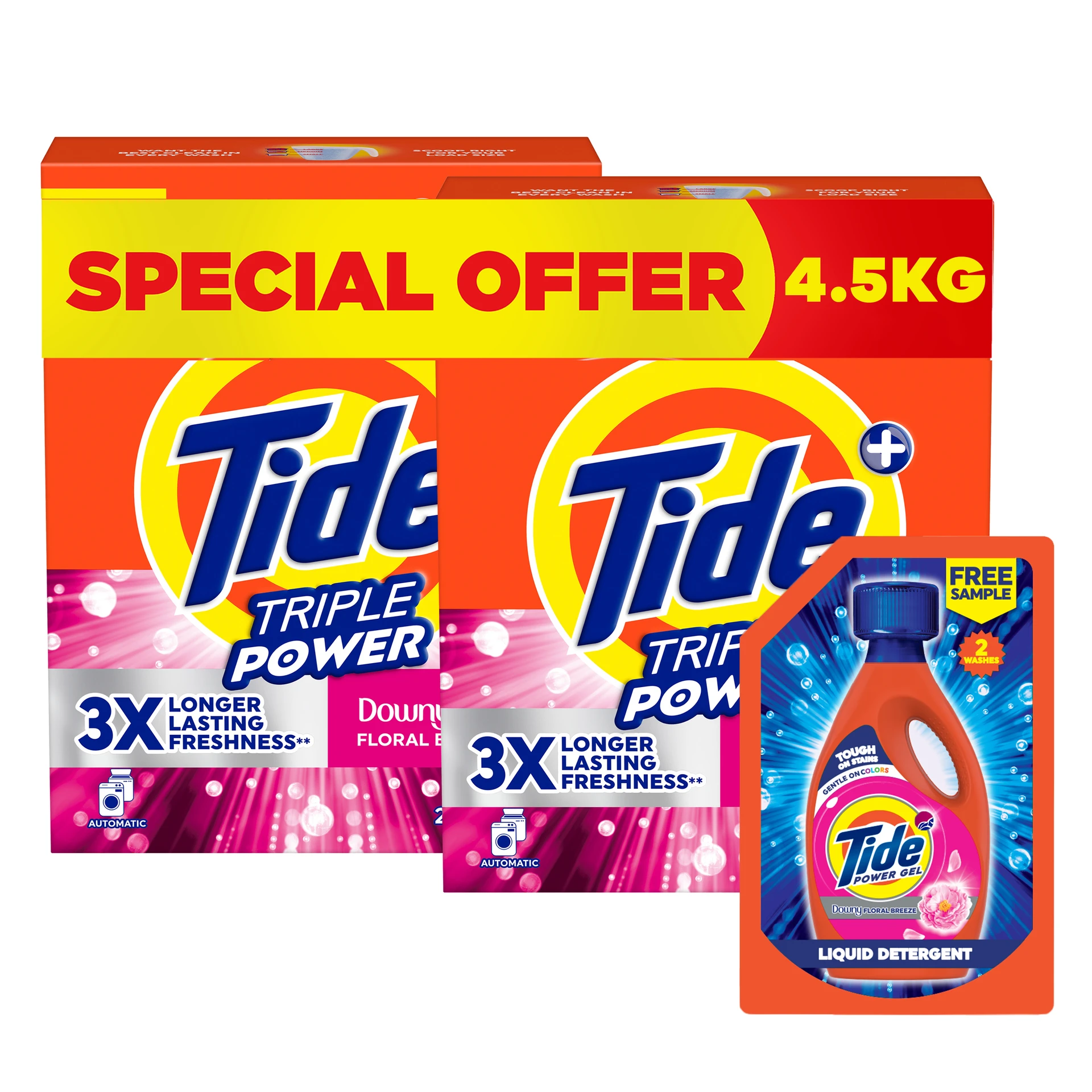 Tide Automatic Low Sudsing Downy Floral Breeze 2 pcs 2.25 kg + Downy Liquid 300 ml