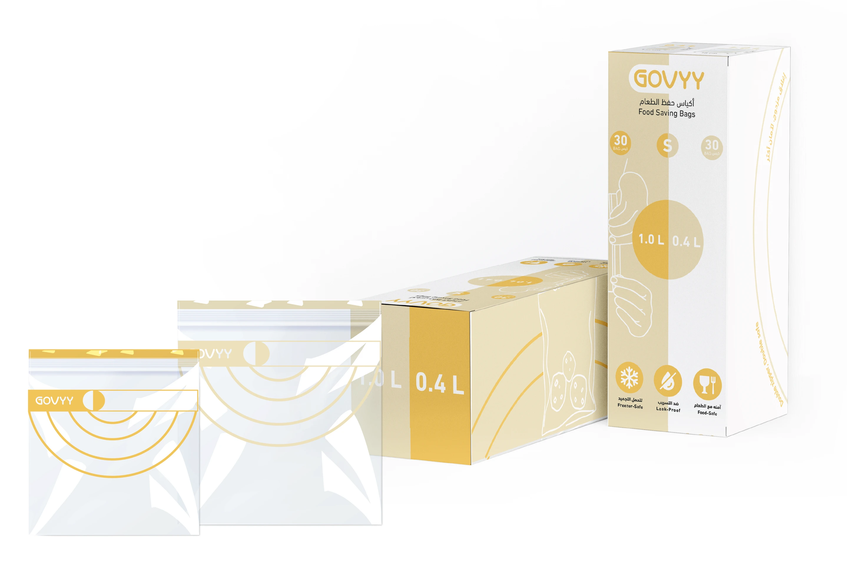 Govyy Food Storage Bags 60 Small Bags Two Sizes 0.4L and 1.0L With Free Marker