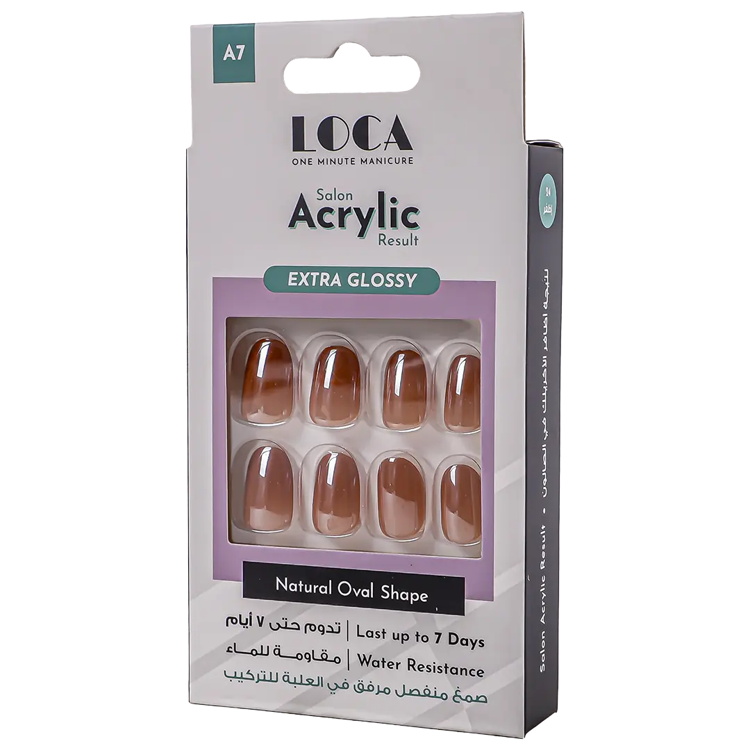 Loca Acrylic Nails A7 Extra Glossy Natural Almond Shape Nude Color - view 2