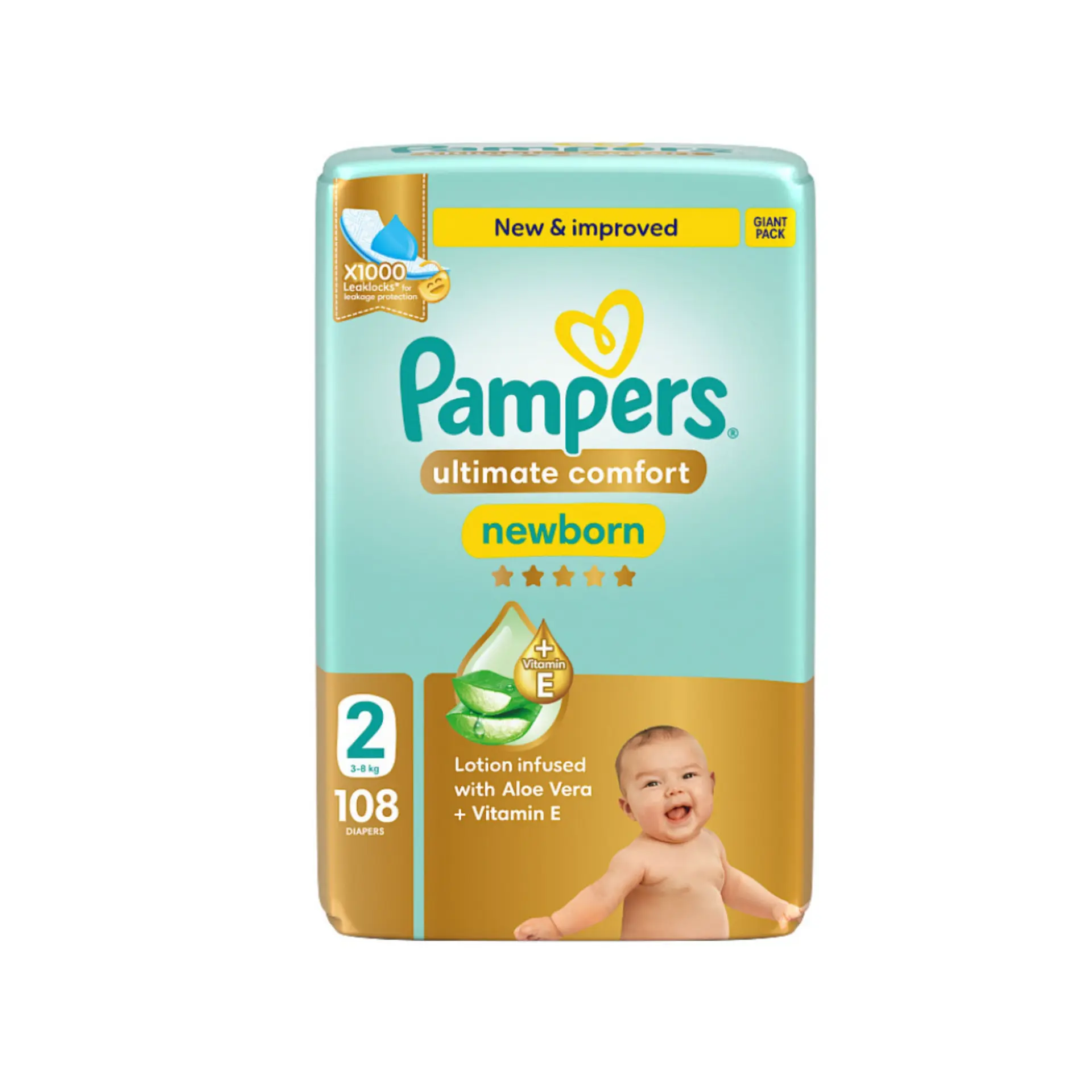 Pampers Diapers Ultimate Comfort Taped Size 2 Aloe Vera Lotion & Vitamin E 108 Diapers  - view 2