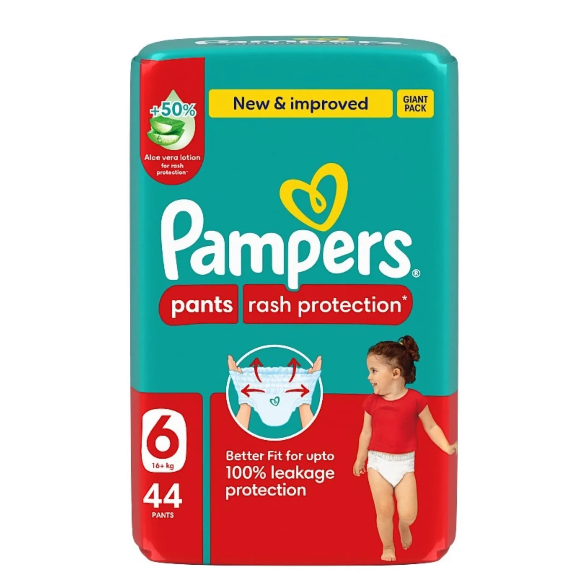 Pampers Diapers Rash Protection Pants Size 6 Aloe Vera Lotion 44 Pants  - view 2