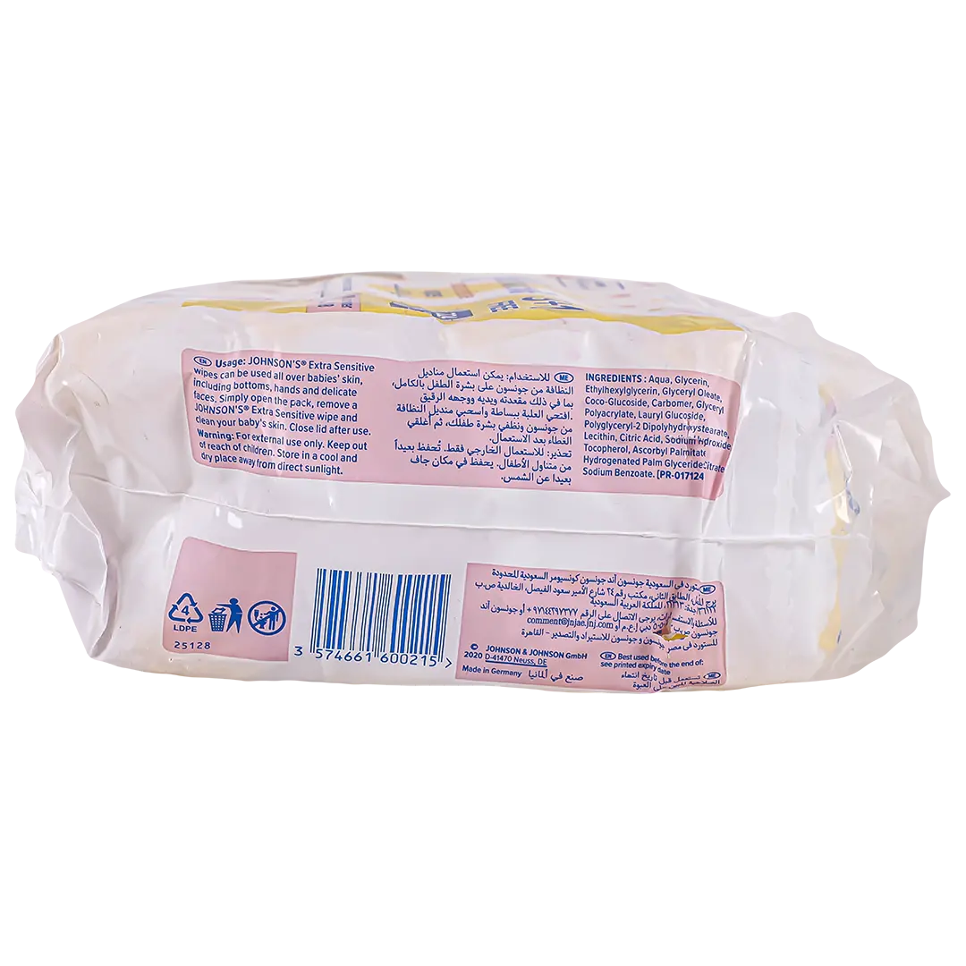 Johnson's Baby Wipes Extra Sensitive 56 Wipes Packs Of 3 pcs1 free - view 3