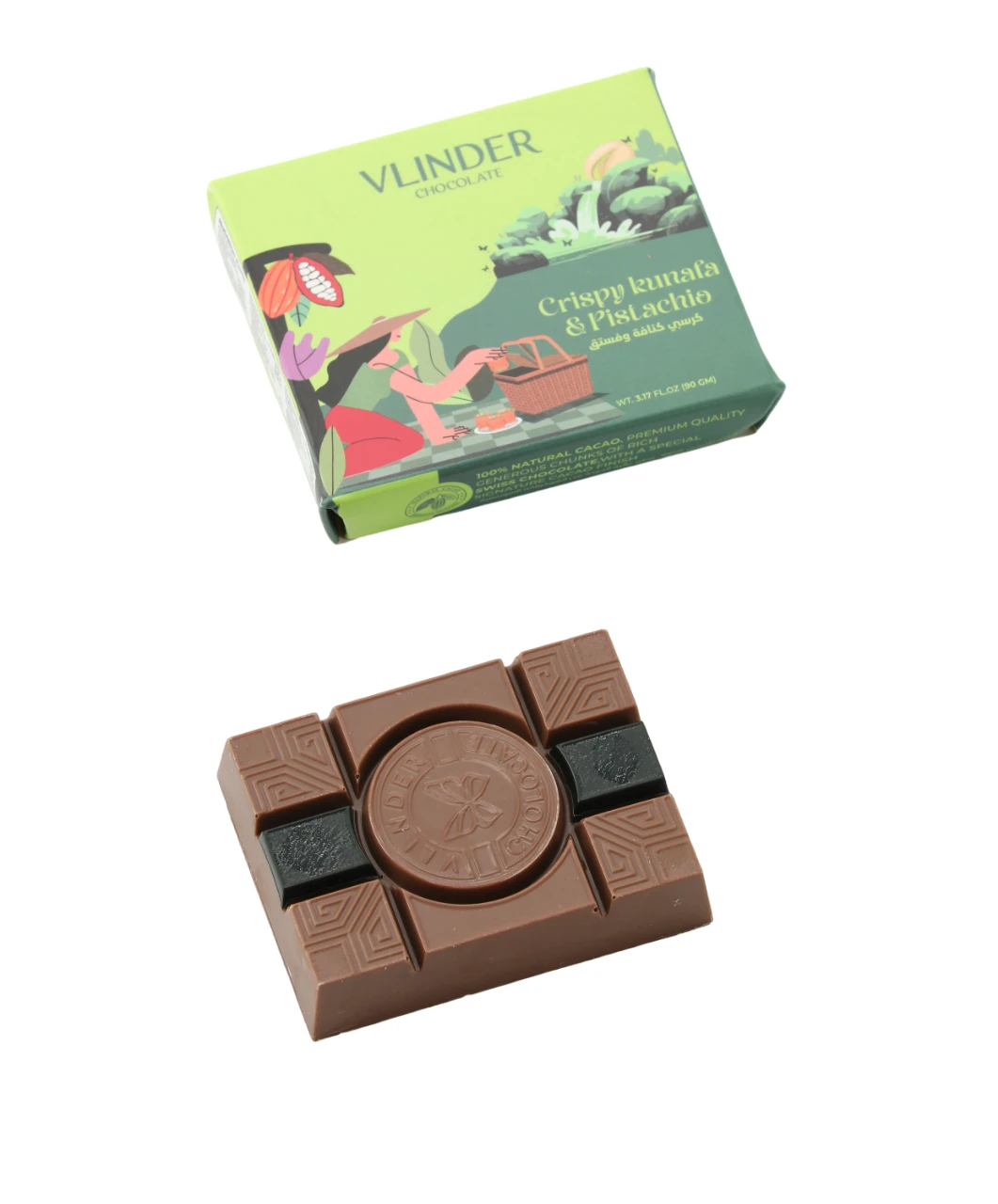 Vlinder Crispy Kunafa & Pistachio Chocolate Bar Dubai Trend 90 gm